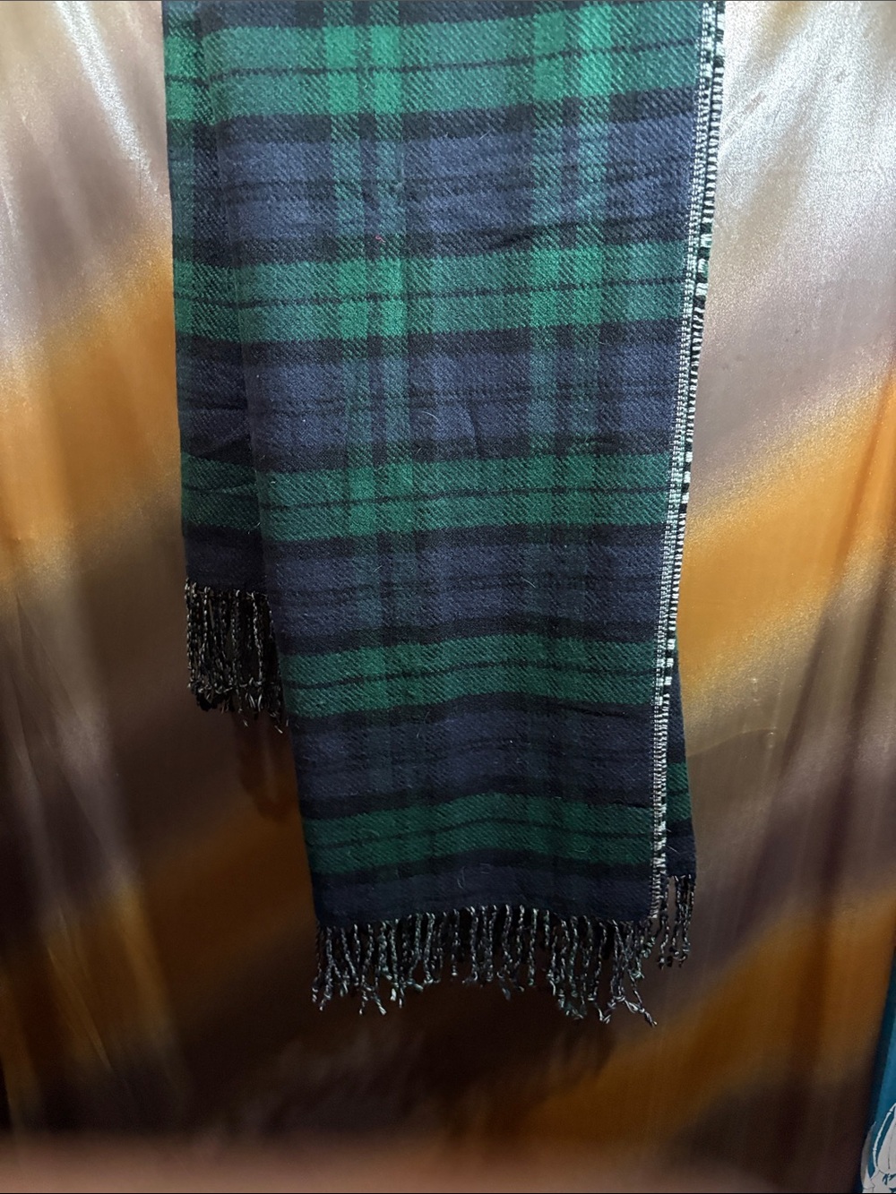 Blanket throw Green & Navy Plaid Scarf - reversible F3